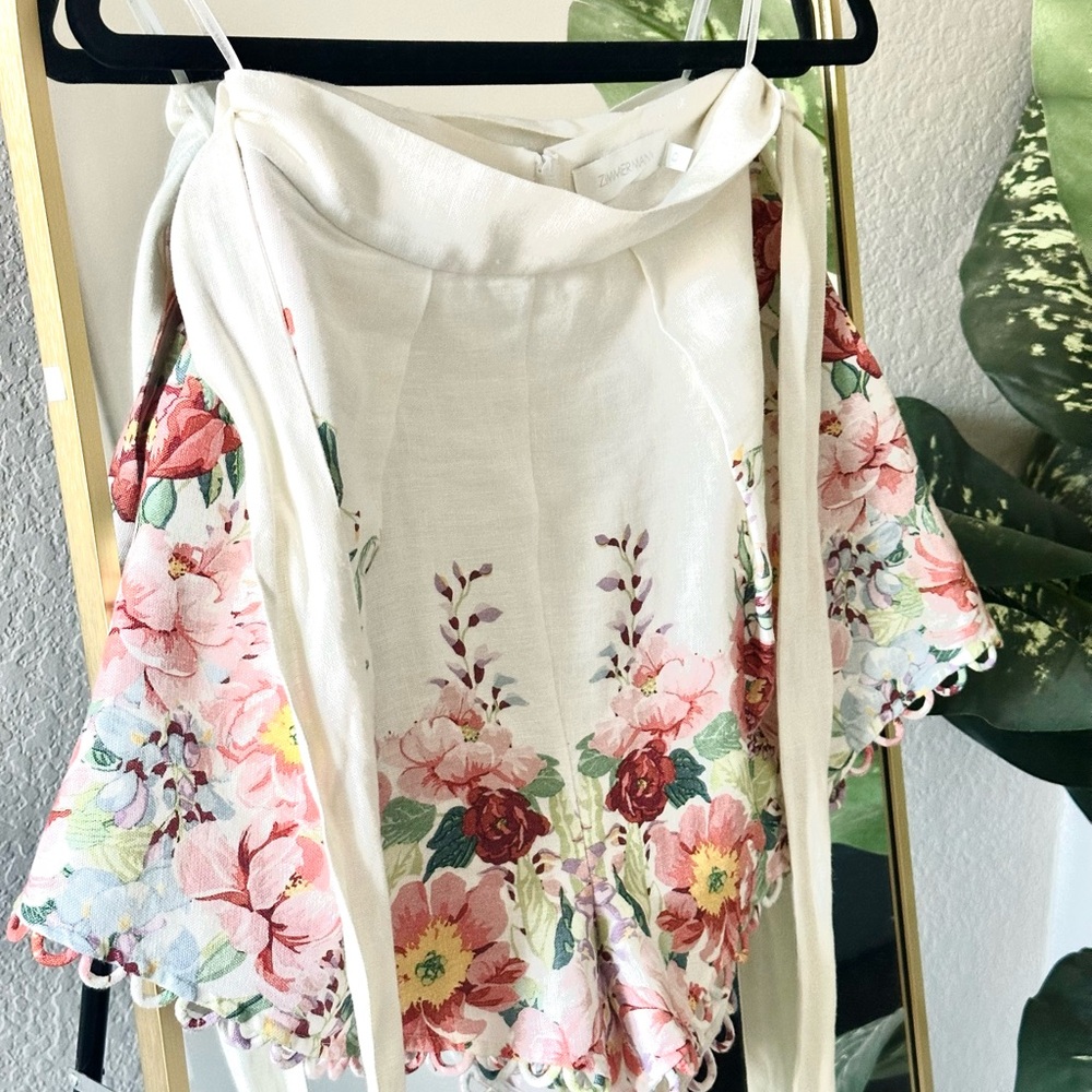 Zimmermann Floral High-Waist Linen Shorts in 0 - Picture 7 of 10
